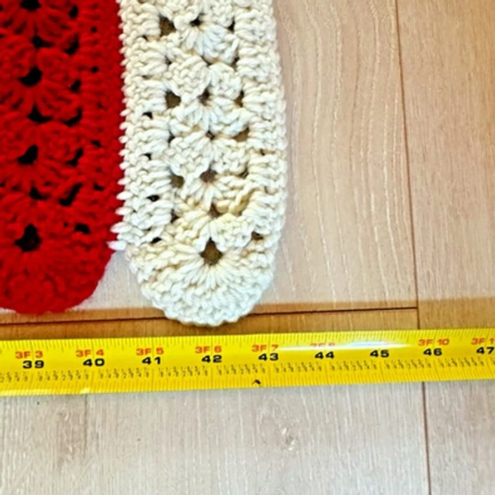 Handmade Afghan Red White‎ Crochet Granny Square Throw Blanket Heavy! 74x44